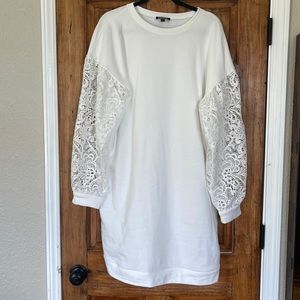 Express white Sweatshirt dress with lace sleeves sz XL